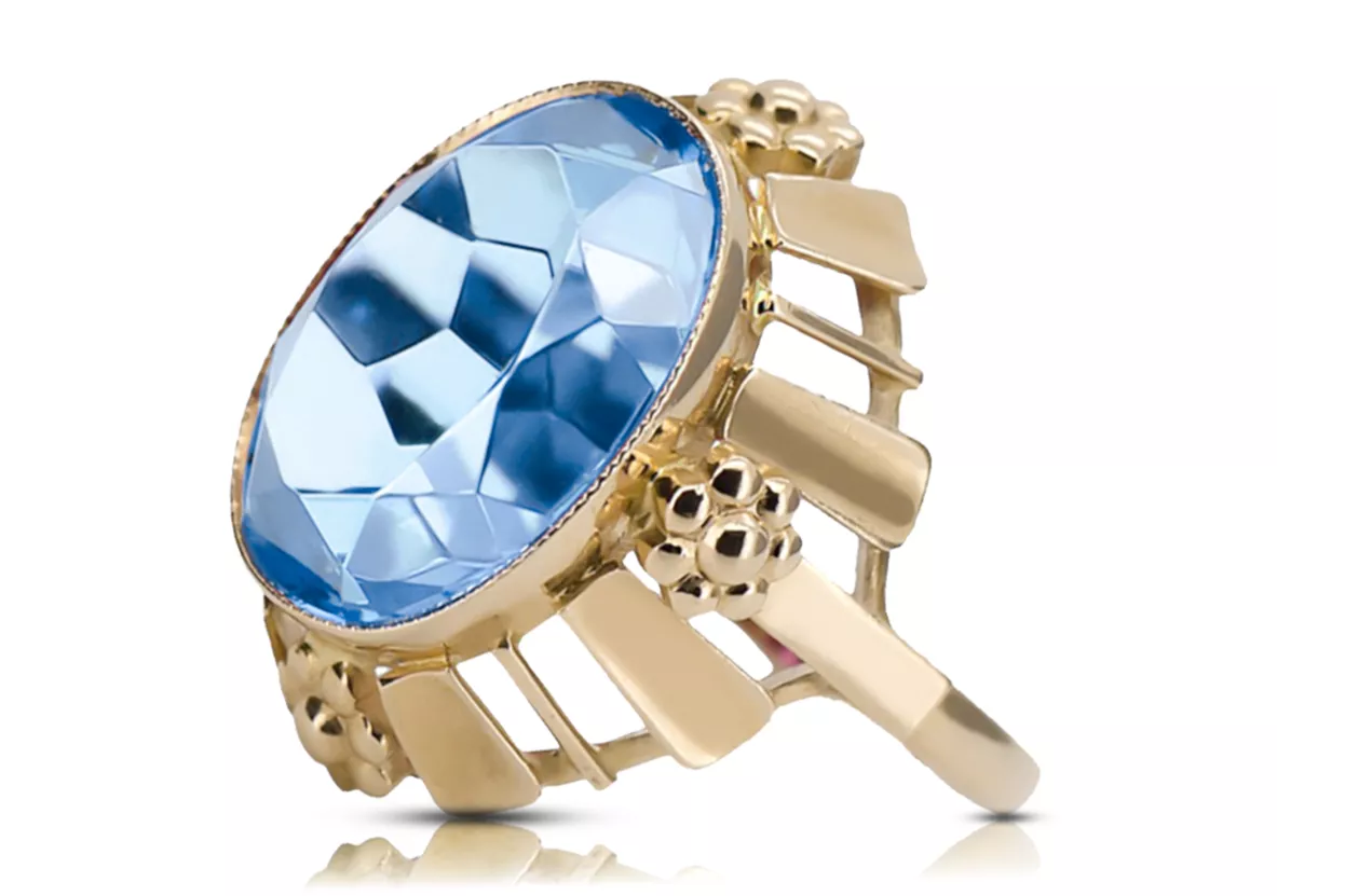 Кольцо Винтаж стиль Аквамарин 14-кв Желтое золото vrc043y